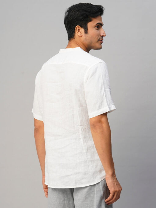 Men's White 100% Linen Slim Fit Shirt - Image 5