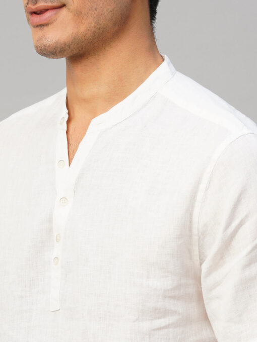 Men's White 100% Linen Slim Fit Shirt - Image 7