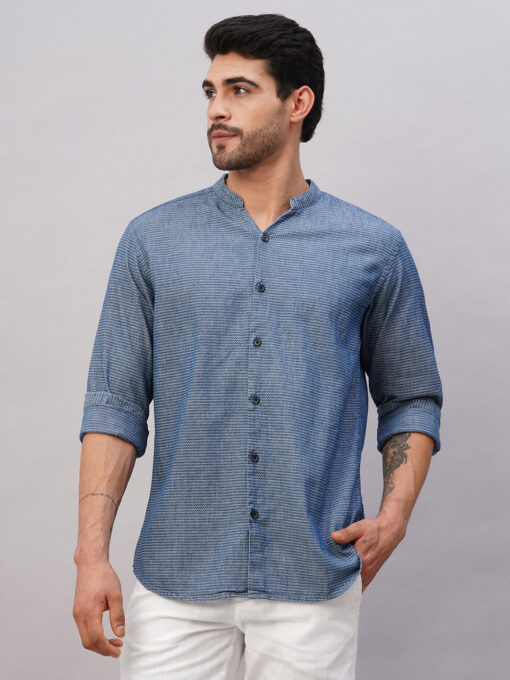 Men's Blue Cotton Regular Fit Shirt - Image 2