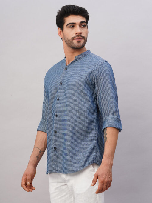 Men's Blue Cotton Regular Fit Shirt - Image 3