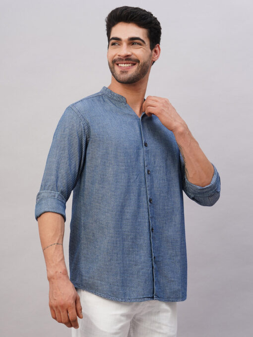 Men's Blue Cotton Regular Fit Shirt - Image 4