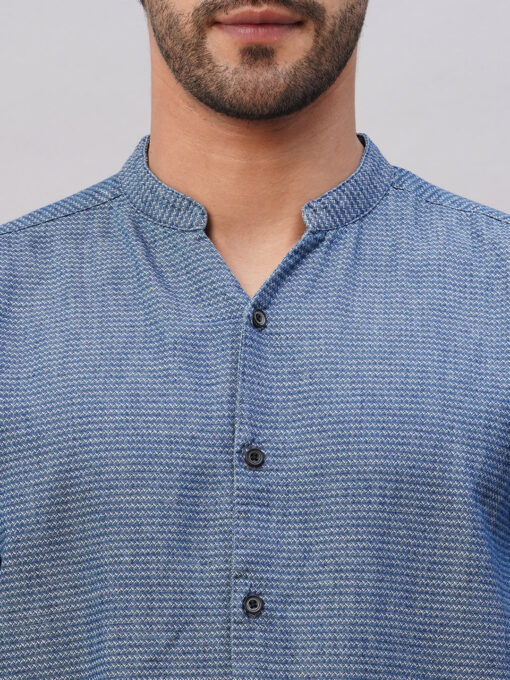 Men's Blue Cotton Regular Fit Shirt - Image 6