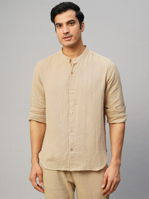 Men's Khaki Cotton Loose Fit Shirt - Image 2