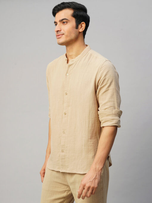 Men's Khaki Cotton Loose Fit Shirt - Image 3