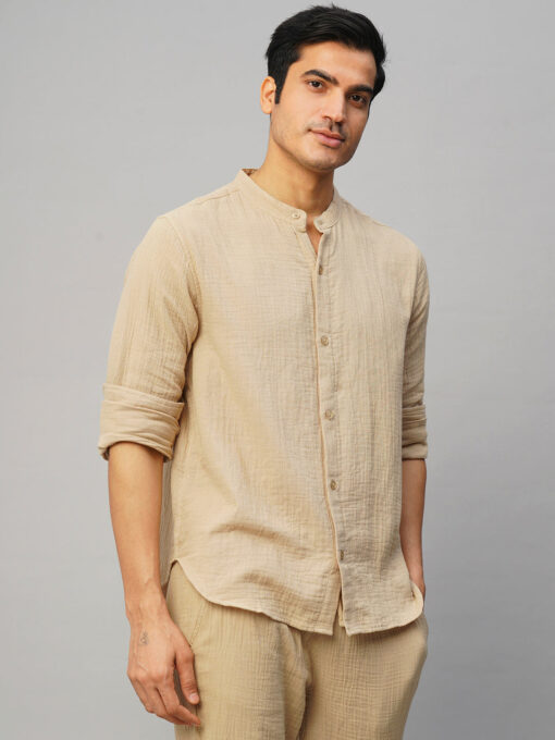 Men's Khaki Cotton Loose Fit Shirt - Image 4