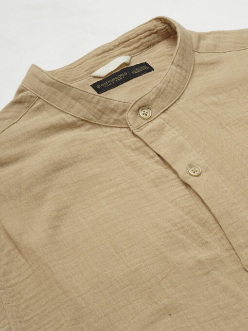 Men's Khaki Cotton Loose Fit Shirt - Image 8