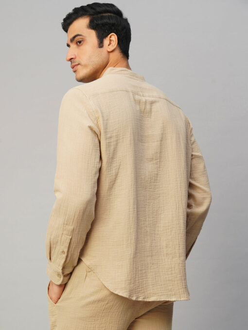 Men's Khaki Cotton Loose Fit Shirt - Image 5