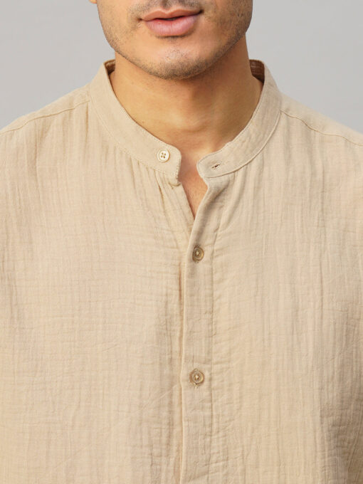 Men's Khaki Cotton Loose Fit Shirt - Image 6