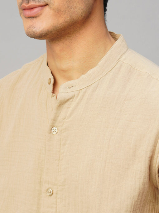 Men's Khaki Cotton Loose Fit Shirt - Image 7