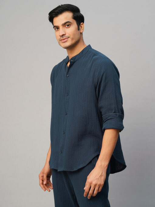 Men's Navy Cotton Loose Fit Shirt - Image 3