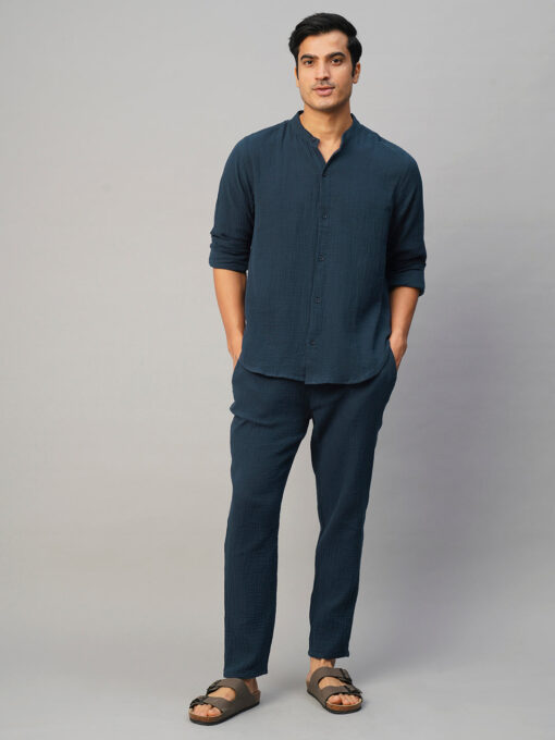 Men's Navy Cotton Loose Fit Shirt