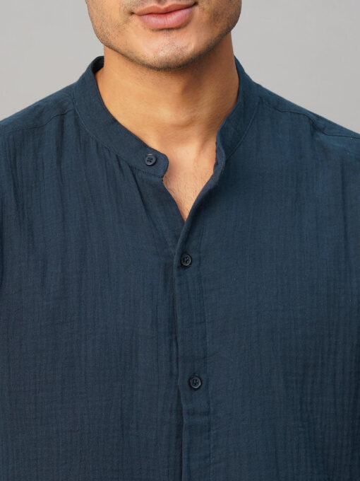 Men's Navy Cotton Loose Fit Shirt - Image 6