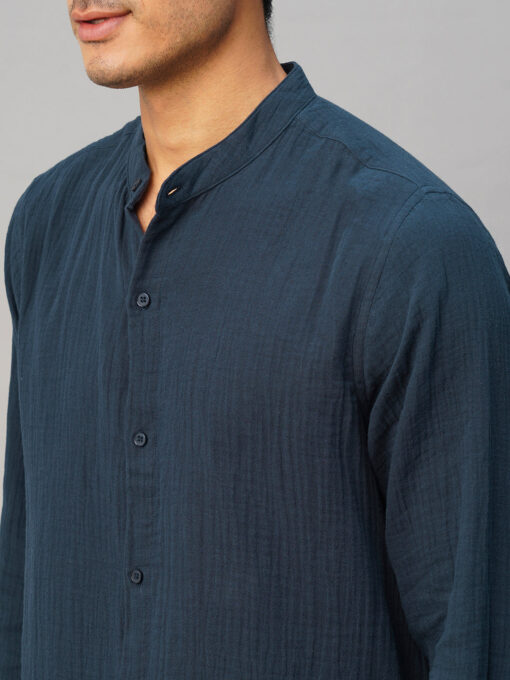 Men's Navy Cotton Loose Fit Shirt - Image 7