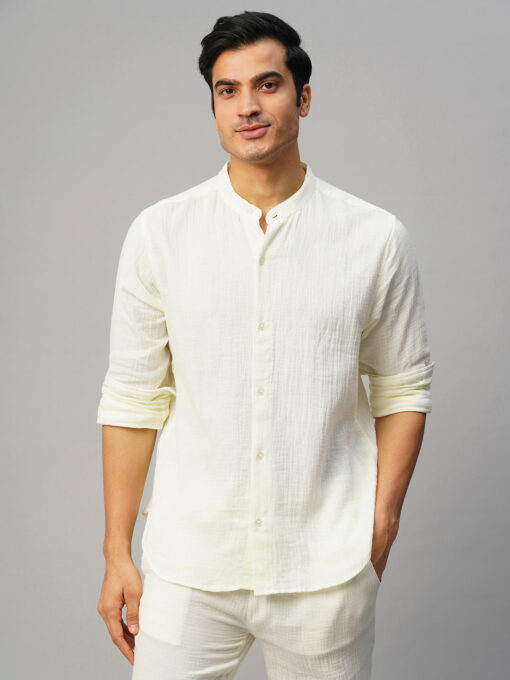 Men's White Cotton Loose Fit Shirt - Image 2