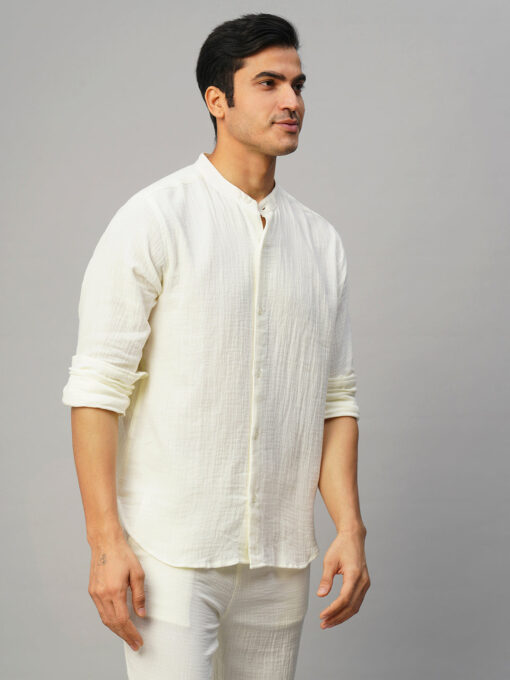 Men's White Cotton Loose Fit Shirt - Image 3