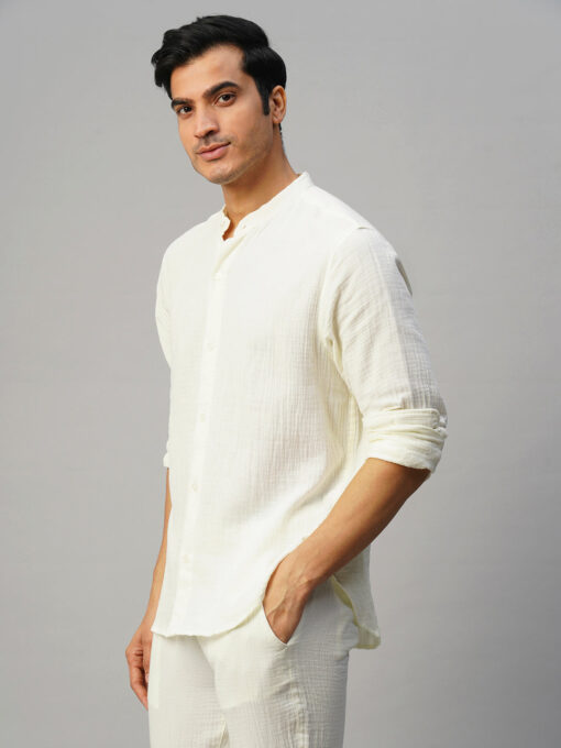 Men's White Cotton Loose Fit Shirt - Image 4