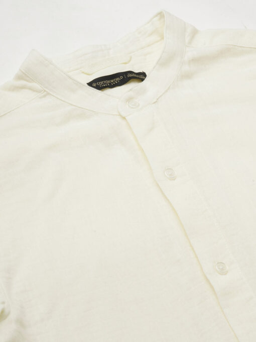 Men's White Cotton Loose Fit Shirt - Image 8