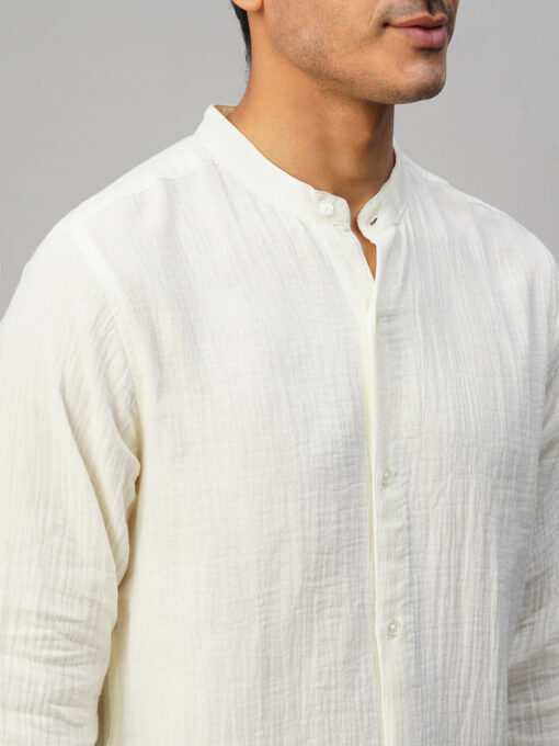 Men's White Cotton Loose Fit Shirt - Image 7