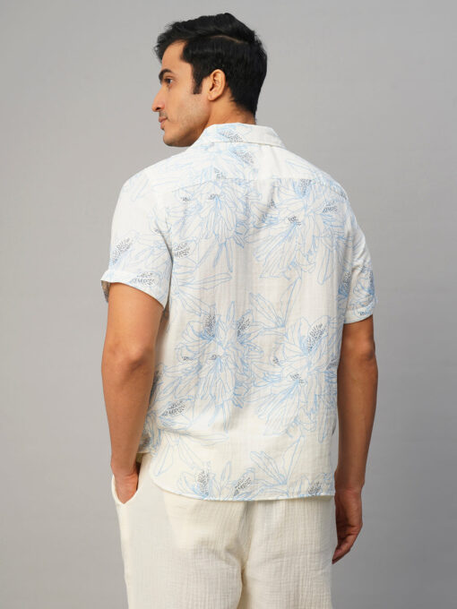 Men's Blue Cotton Loose Fit Printed Shirt - Image 5