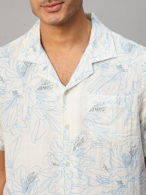 Men's Blue Cotton Loose Fit Printed Shirt - Image 6