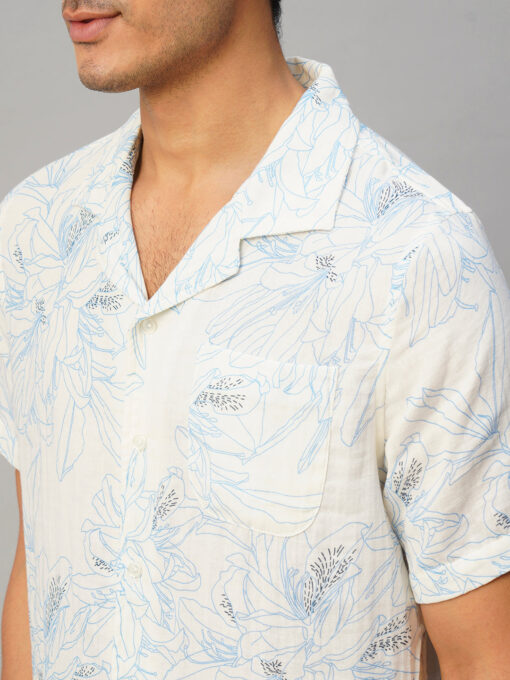 Men's Blue Cotton Loose Fit Printed Shirt - Image 7