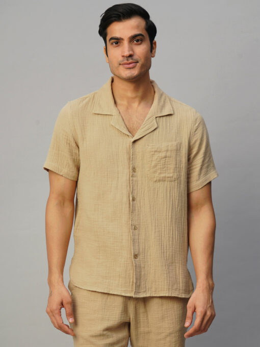 Men's Khaki Cotton Loose Fit Shirt - Image 2