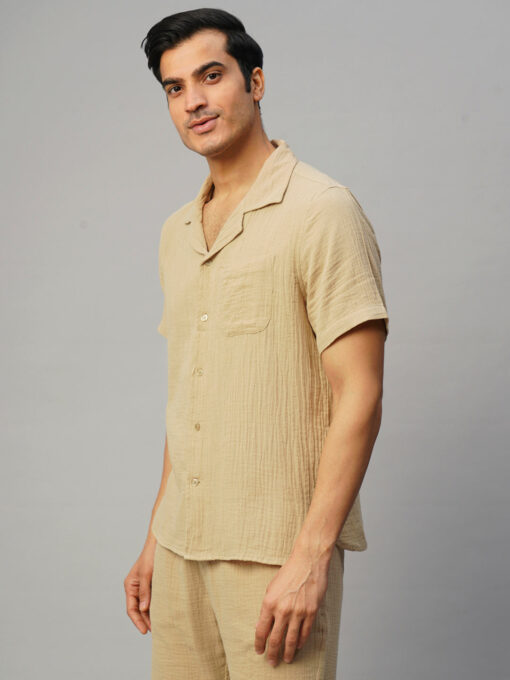 Men's Khaki Cotton Loose Fit Shirt - Image 3