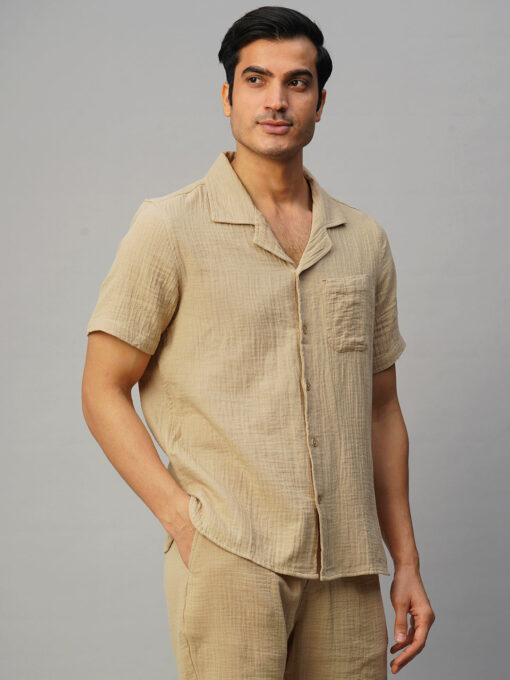 Men's Khaki Cotton Loose Fit Shirt - Image 4