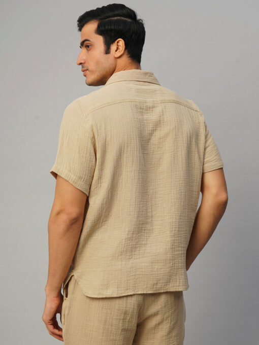 Men's Khaki Cotton Loose Fit Shirt - Image 5