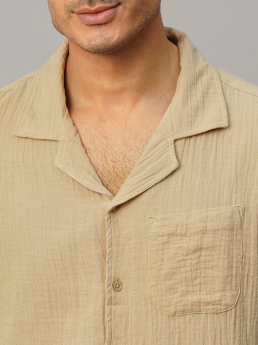 Men's Khaki Cotton Loose Fit Shirt - Image 6