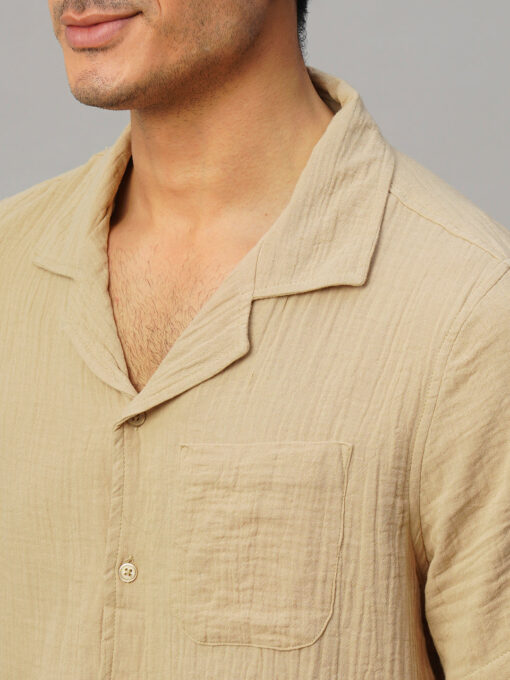 Men's Khaki Cotton Loose Fit Shirt - Image 7