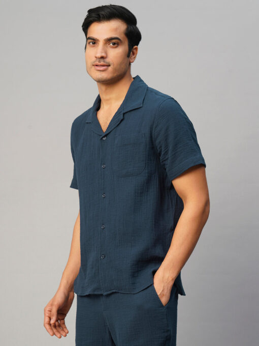 Men's Navy Cotton Loose Fit Shirt - Image 3