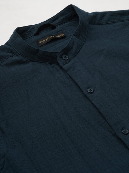 Men's Navy Cotton Loose Fit Shirt - Image 8