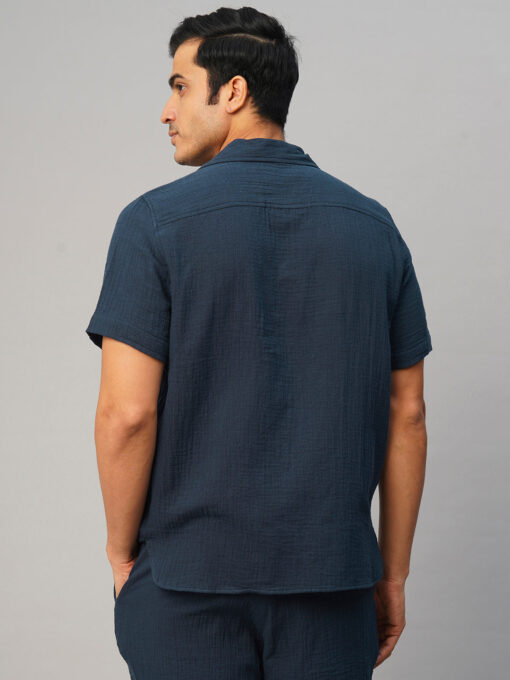 Men's Navy Cotton Loose Fit Shirt - Image 5