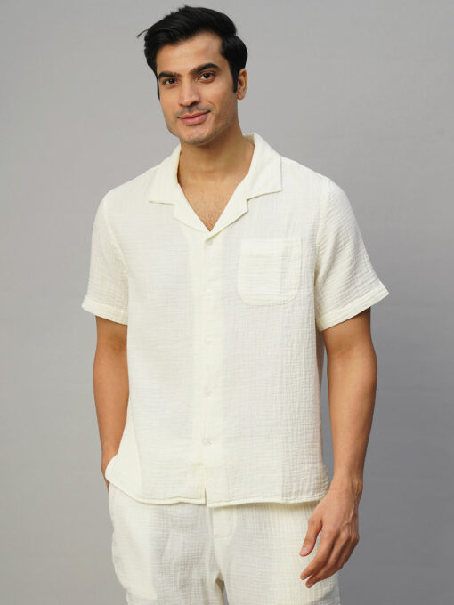 Men's White Cotton Loose Fit Shirt - Image 2