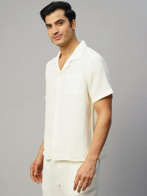 Men's White Cotton Loose Fit Shirt - Image 3