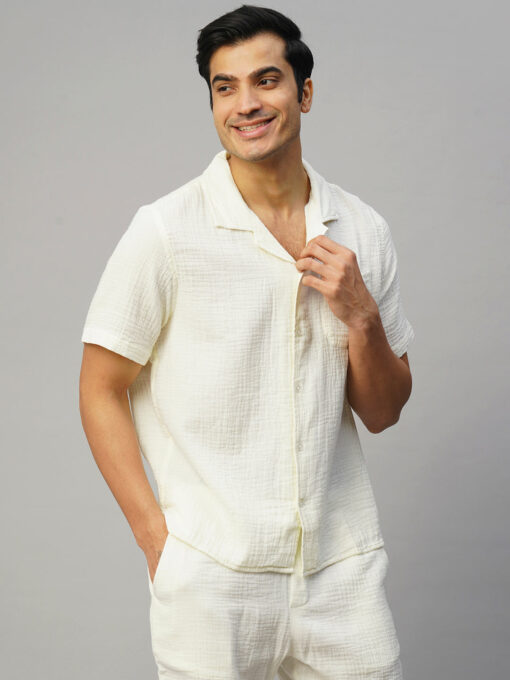 Men's White Cotton Loose Fit Shirt - Image 4