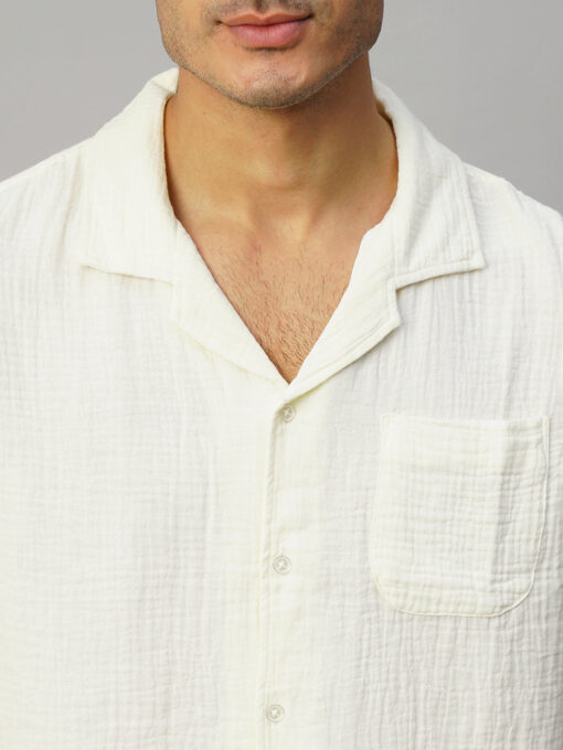 Men's White Cotton Loose Fit Shirt - Image 6