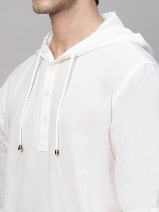 Men's White Cotton Linen Regular Fit Shirt - Image 11