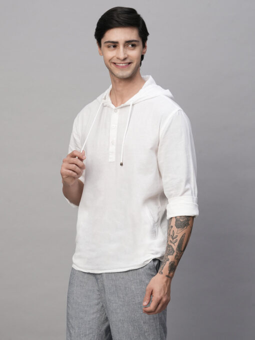 Men's White Cotton Linen Regular Fit Shirt - Image 4