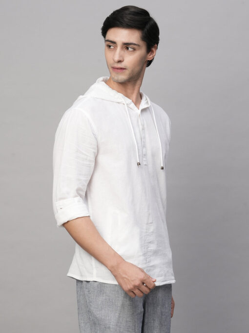 Men's White Cotton Linen Regular Fit Shirt - Image 5