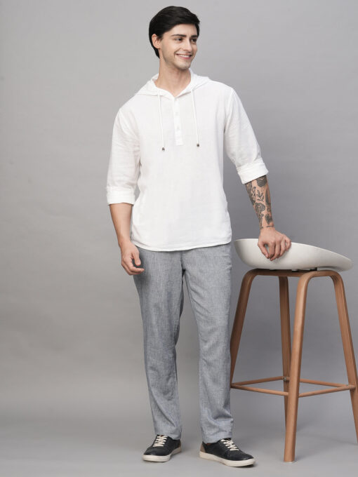 Men's White Cotton Linen Regular Fit Shirt - Image 2