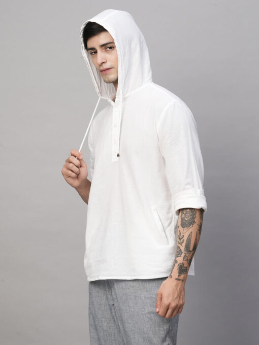 Men's White Cotton Linen Regular Fit Shirt - Image 7