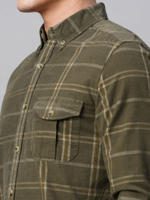 Men's Green Cotton Regular Fit Checked Shirt - Image 8