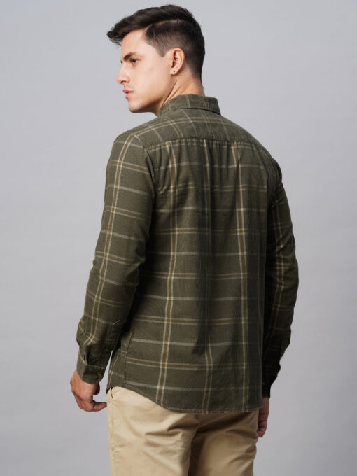 Men's Green Cotton Regular Fit Checked Shirt - Image 6