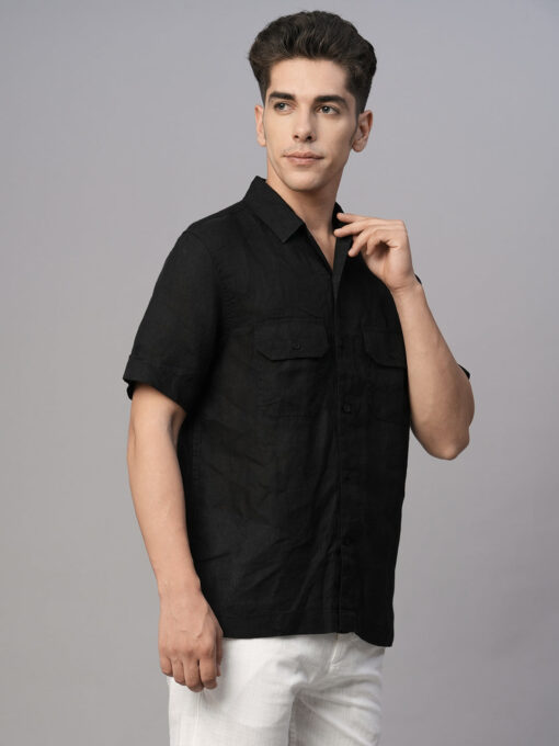 Men's Black 100% Linen Regular Fit Shirt - Image 4