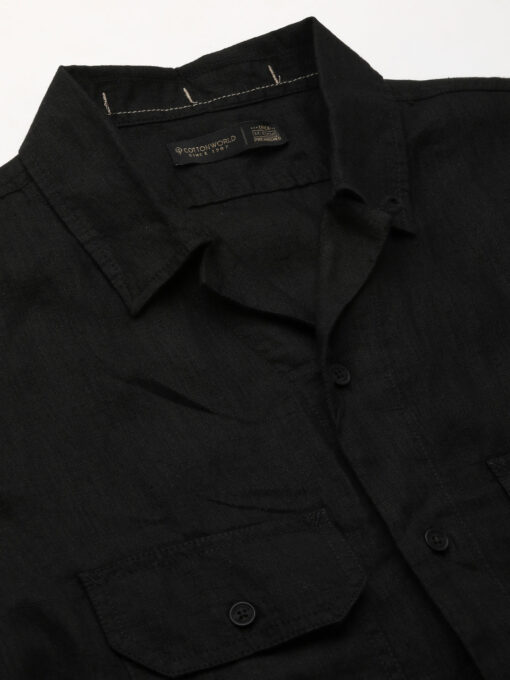 Men's Black 100% Linen Regular Fit Shirt - Image 8