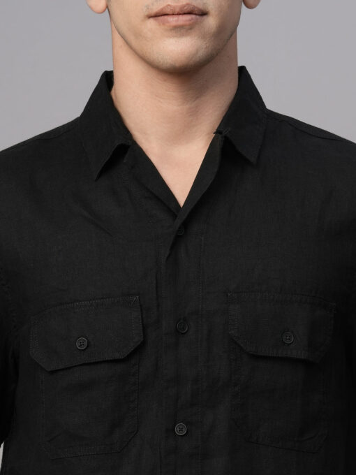 Men's Black 100% Linen Regular Fit Shirt - Image 6