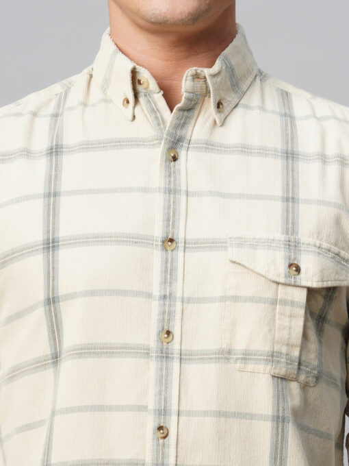 Men's Offwhite Cotton Regular Fit Checked Shirt - Image 7