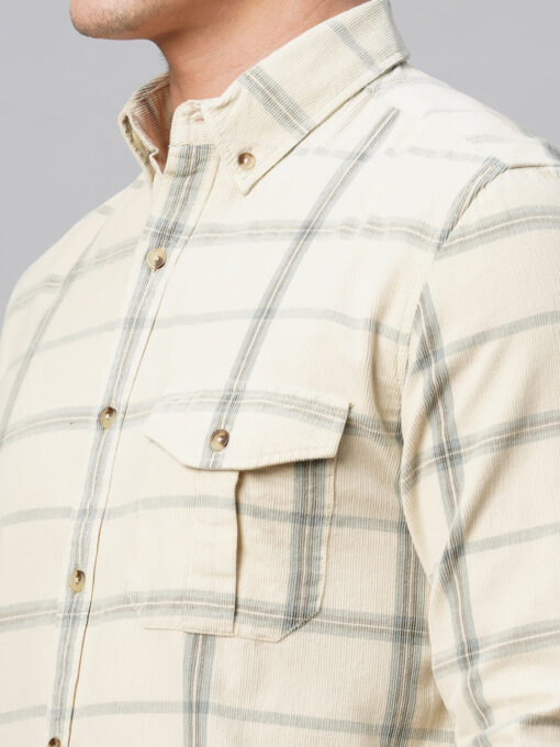 Men's Offwhite Cotton Regular Fit Checked Shirt - Image 8